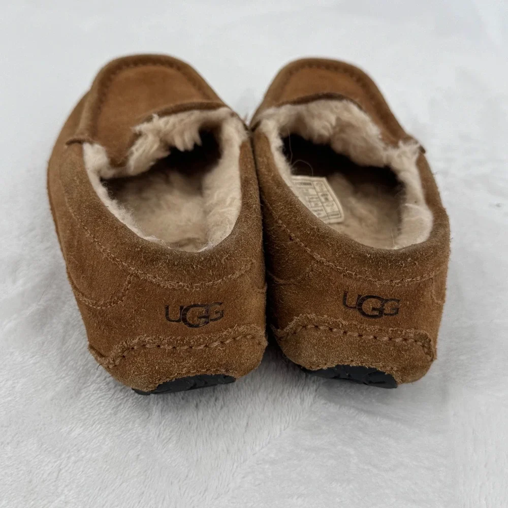 UGG Kids Ascot Suede Moccasin Slippers Chestnut Brown Sheepskin  Shoes Size 1